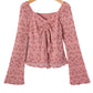Pink Floral Lace Blouse | Bell Sleeve Square Neck Top