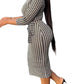 Chic Vintage Houndstooth Bodycon 3/4 Sleeve Dress