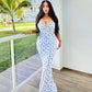 Fashion Flowers Print Suspender Long Dress Summer Lace-up Slim Backless Dresses For Women