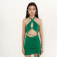 Viola Green Gathered Mini Bodycon Dress