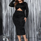 Honey Plus Size Cutout Slit Round Neck Long Sleeve Dress