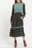 Louche Elsie Posy Patchwork Print Tiered Long Sleeve Midi Dress
