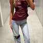 Evelyn - Leather Top In The Famous Burgundy And Black