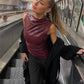 Evelyn - Leather Top In The Famous Burgundy And Black