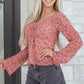 Pink Floral Lace Blouse | Bell Sleeve Square Neck Top