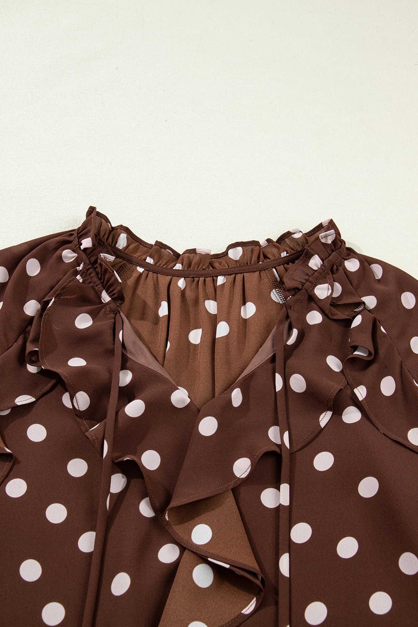 Coffee Polka Dot Bell Sleeve Blouse