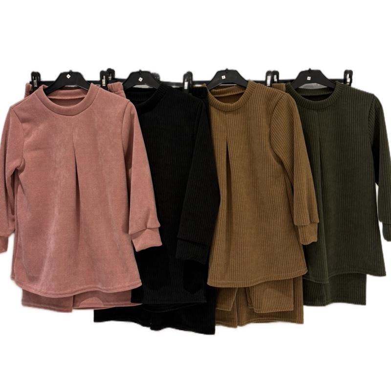 Maya Children's Ribbed Pleated Top & Wide Leg Pants Set | Elegant 2-Piece Loungewear