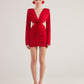 Hanna Red Backless Long Sleeve Mini Dress with Removable Rose Accessory