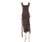 Ruffle Thigh High Split Dress Women Sexy Spaghetti Strap Square Neck Backless Suspender Dresses For Evening Praty Clothing