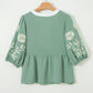 Smoke Green Embroidered Sleeve Tiered Blouse