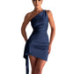 One-shoulder Sleeveless Mini Dress Sexy Slim Backless Skirt Party Wedding Dresses Womens Clothing