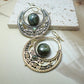 Boho Filigree Crescent Hoop Earrings with Natural Stone Center.