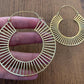 Sundial Line Hoops - Structured Brass Hoop Earrings with Sunray Cut Design.