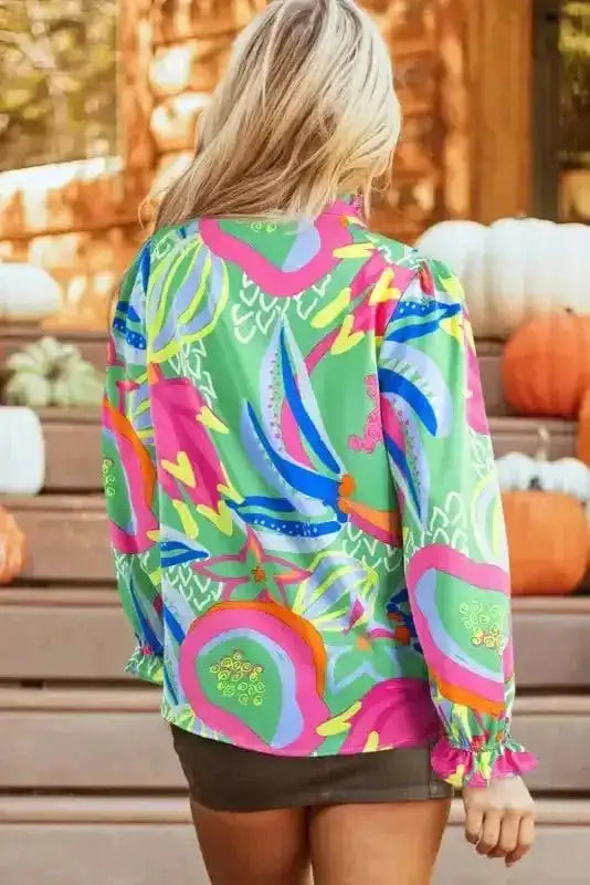 Abstract Elegance Button-Up Blouse