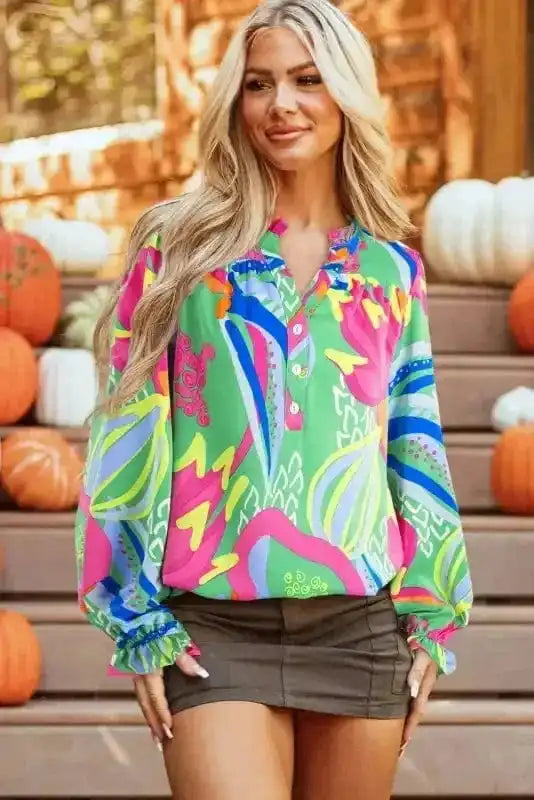 Abstract Elegance Button-Up Blouse