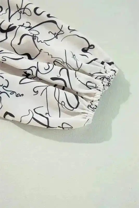 Abstract Elegance Puffed Sleeve Blouse