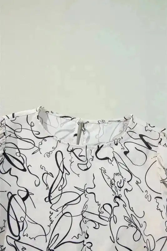 Abstract Elegance Puffed Sleeve Blouse