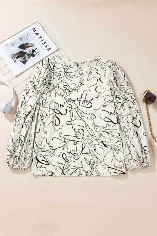 Abstract Elegance Puffed Sleeve Blouse