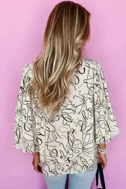 Abstract Elegance Puffed Sleeve Blouse