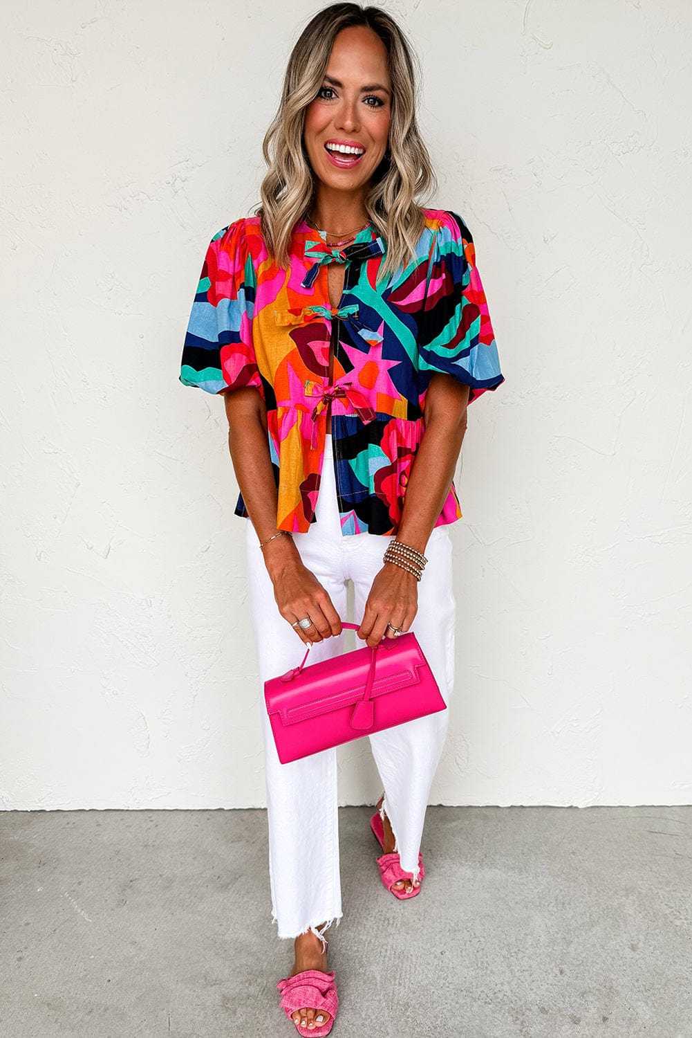 Abstract Floral Babydoll Blouse
