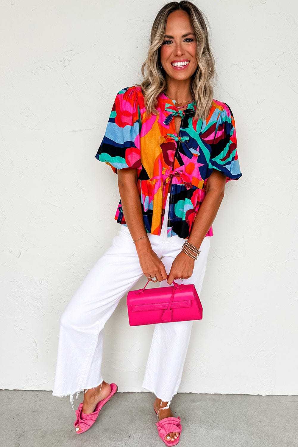 Abstract Floral Babydoll Blouse