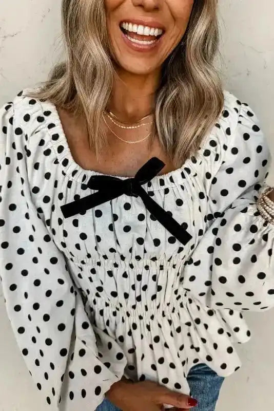 Bow Detail Polka Dot Blouse