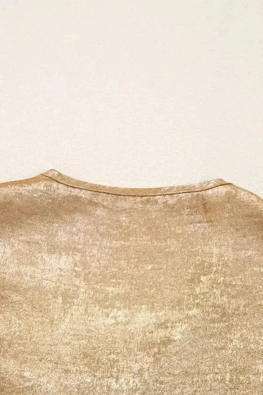Elegant Gold Bow Tie Puff Sleeve Ruffle Blouse