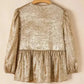 Elegant Gold Bow Tie Puff Sleeve Ruffle Blouse