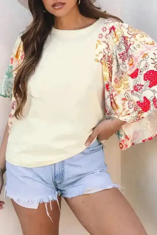 Floral Fusion Beige Blouse