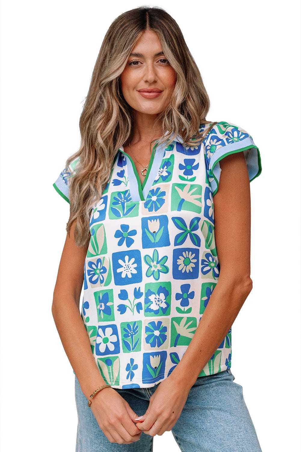 Floral Fusion Flutter Blouse