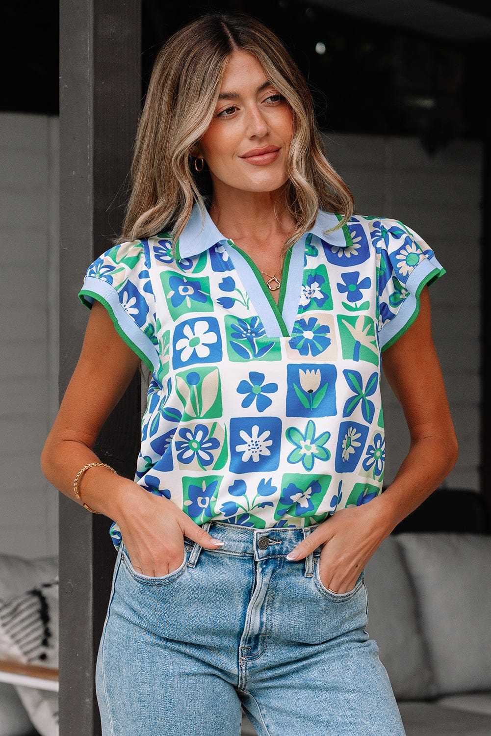 Floral Fusion Flutter Blouse