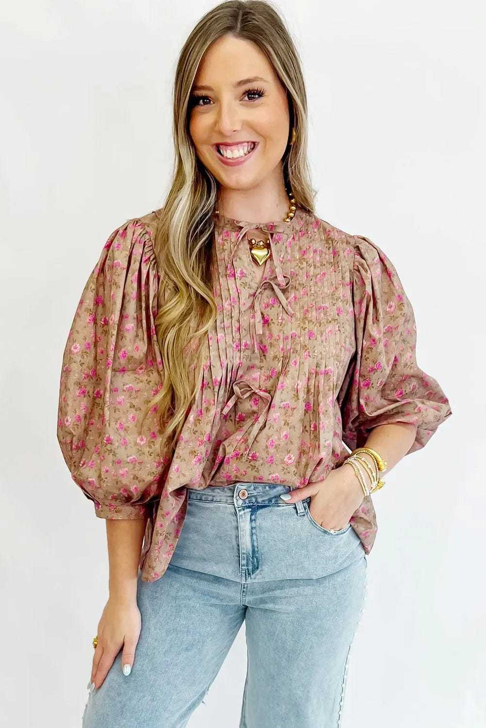 Floral Half Sleeve Blouse Top – Women’s Boho Casual Printed Blouse