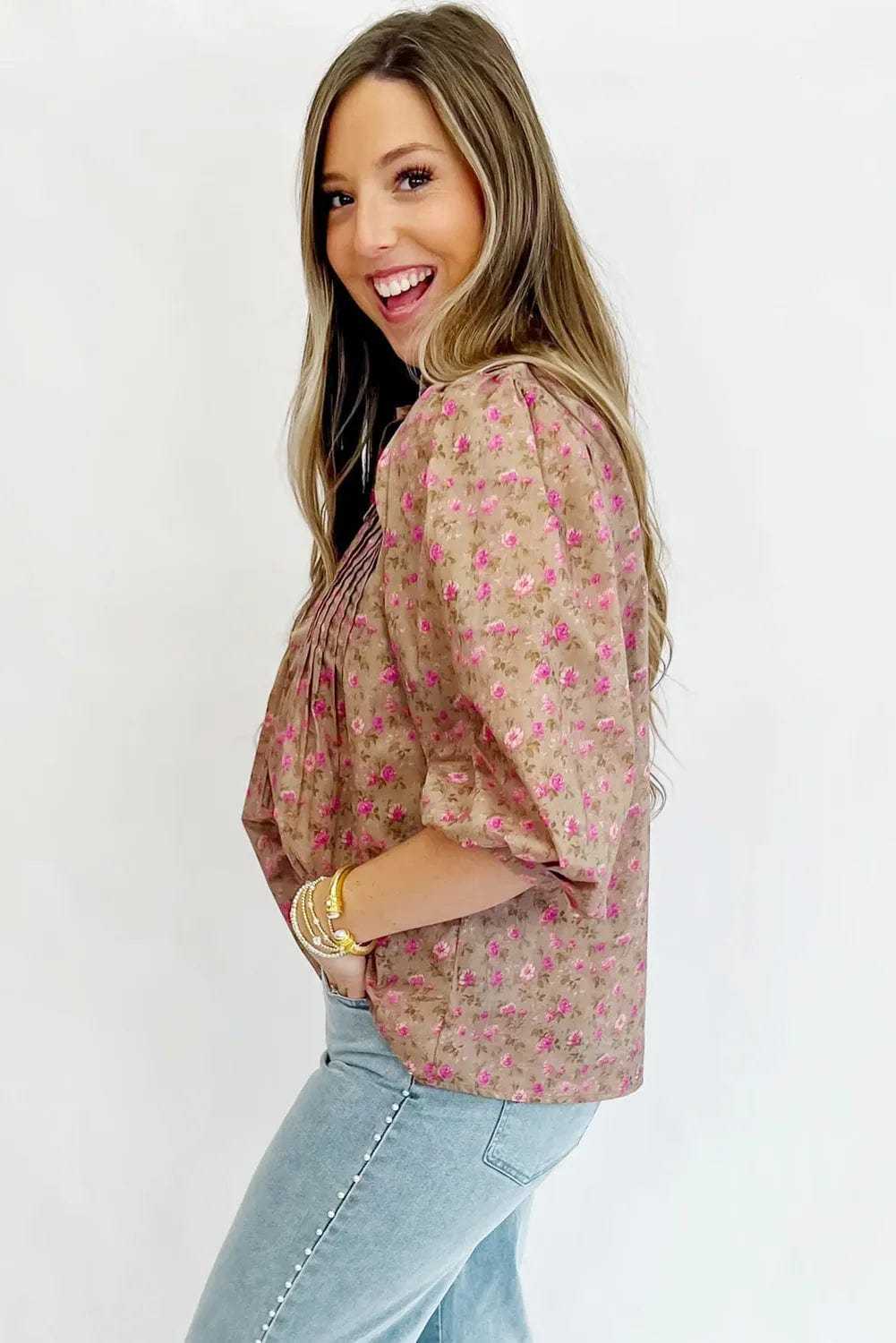 Floral Half Sleeve Blouse Top – Women’s Boho Casual Printed Blouse