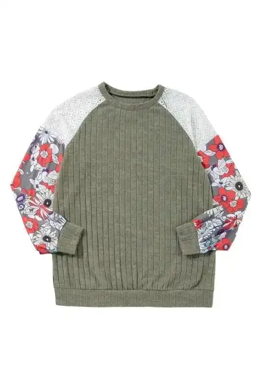 Floral Mosaic Ribbed Blouse