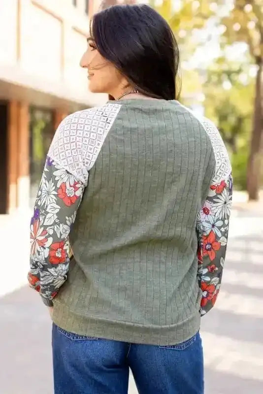 Floral Mosaic Ribbed Blouse