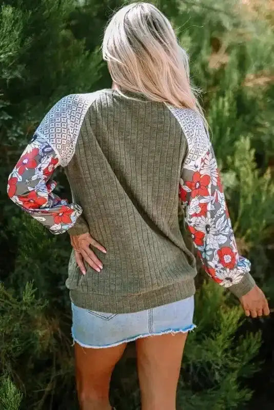 Floral Mosaic Ribbed Blouse