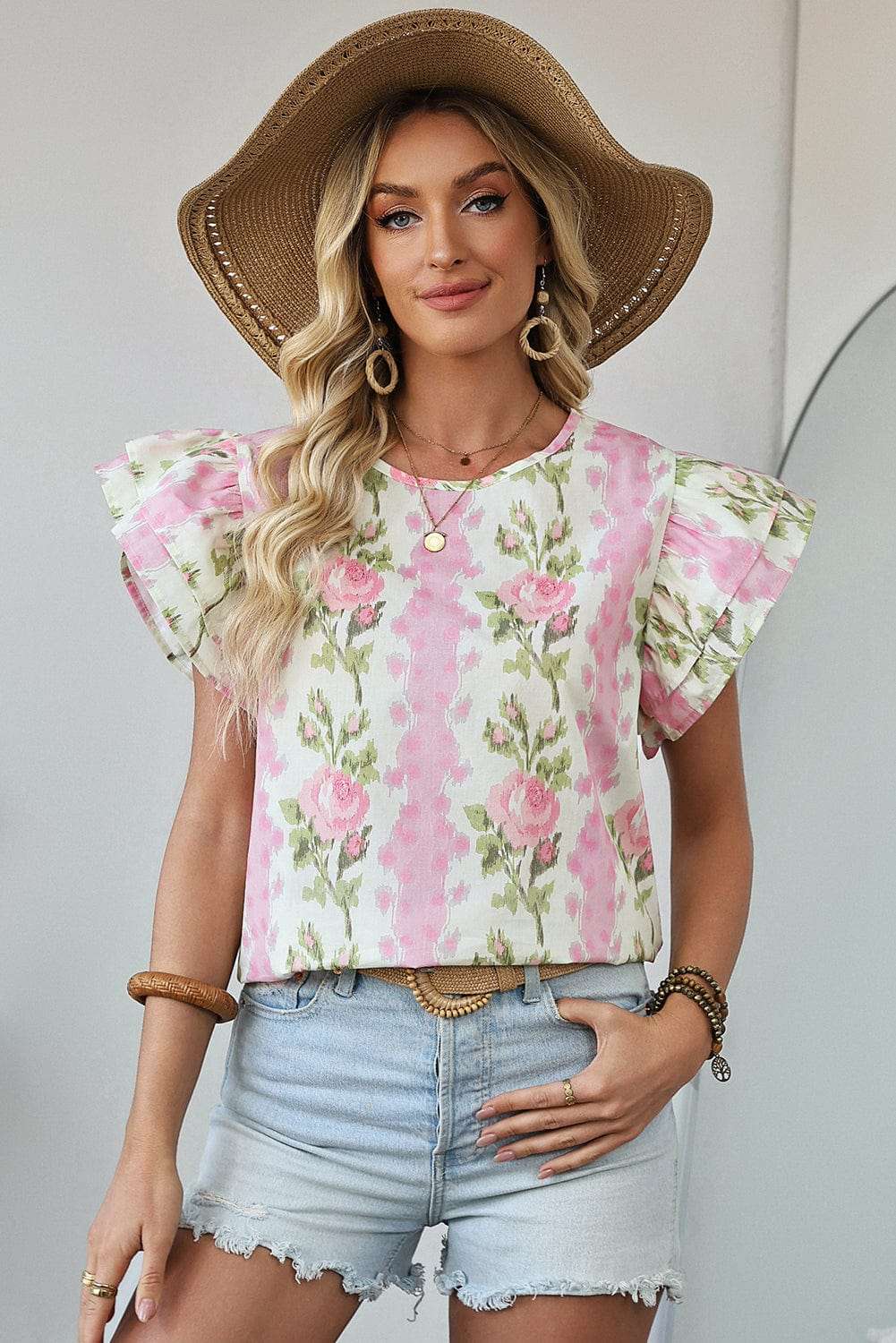 Floral Ruffled Sleeve Summer Top