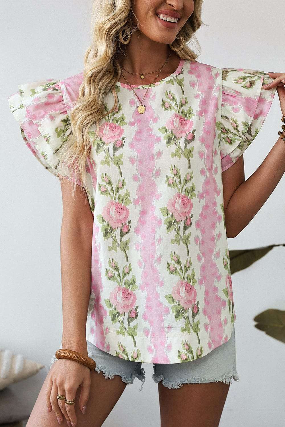 Floral Ruffled Sleeve Summer Top