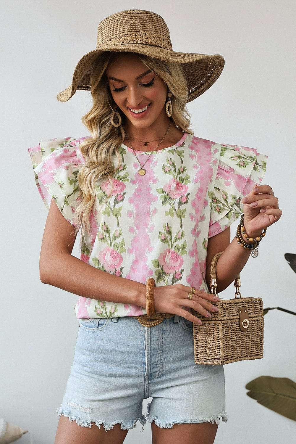 Floral Ruffled Sleeve Summer Top