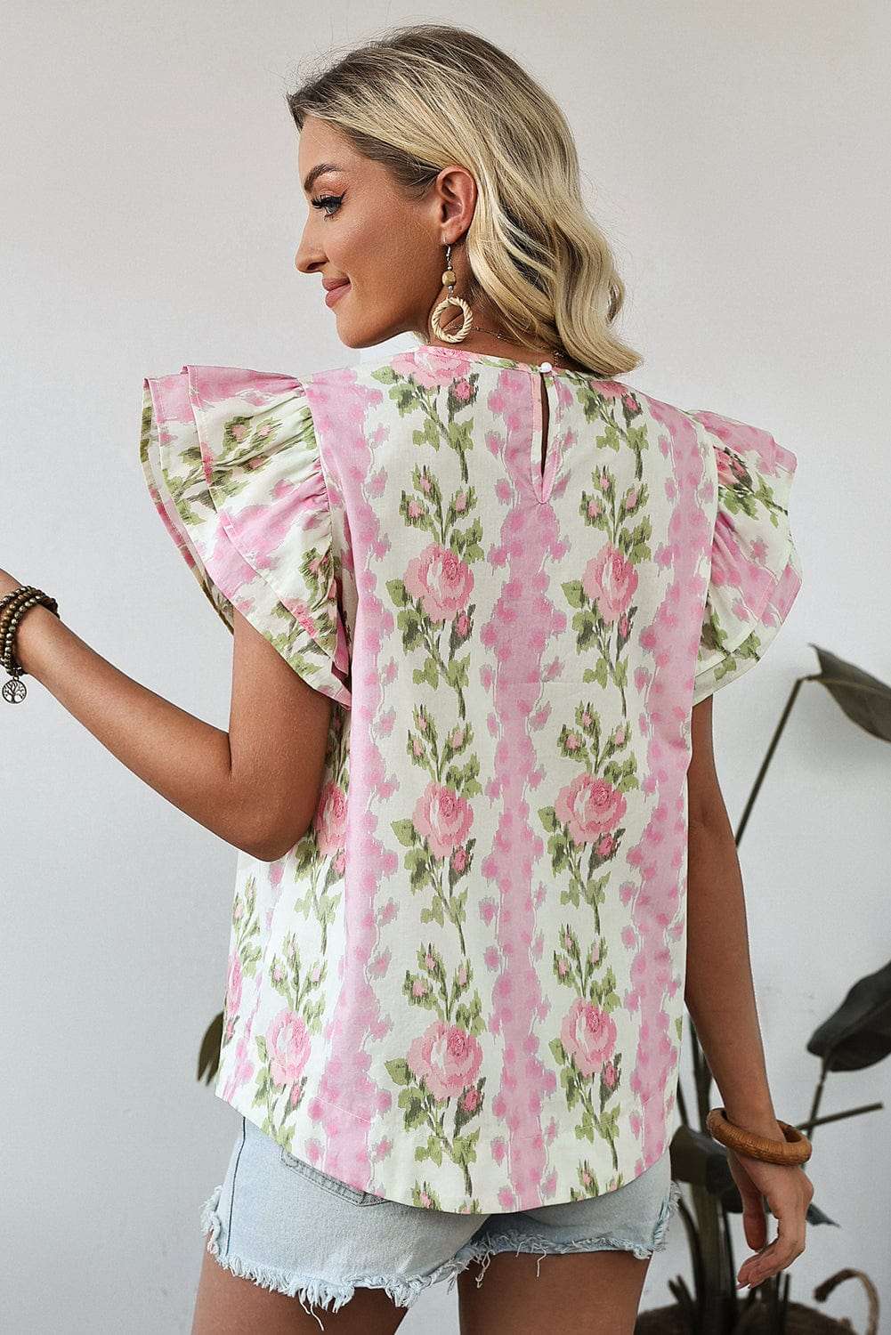 Floral Ruffled Sleeve Summer Top