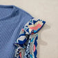 Floral Sleeve Waffle Knit Blouse