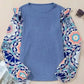 Floral Sleeve Waffle Knit Blouse