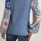 Floral Sleeve Waffle Knit Blouse