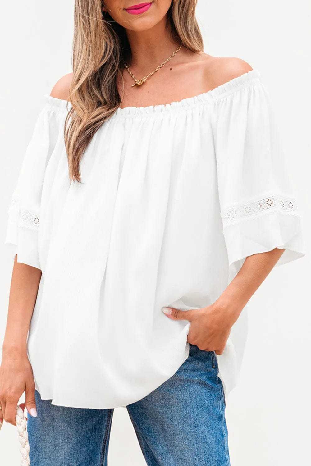 Frosted Lace Off-Shoulder Top - Feminine Elegance