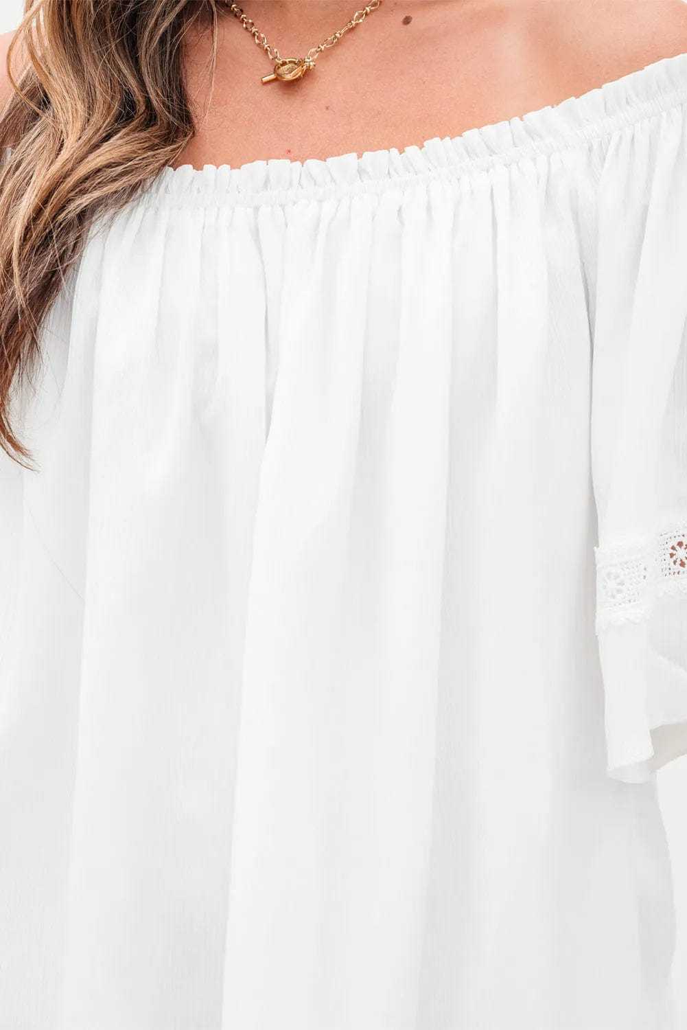 Frosted Lace Off-Shoulder Top - Feminine Elegance
