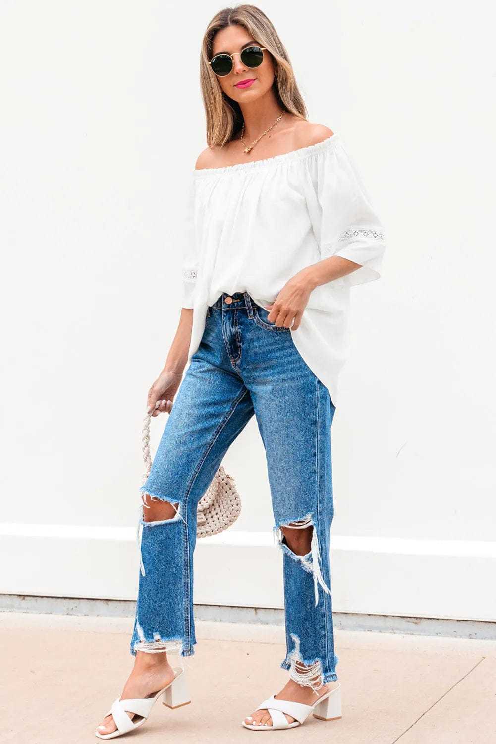 Frosted Lace Off-Shoulder Top - Feminine Elegance
