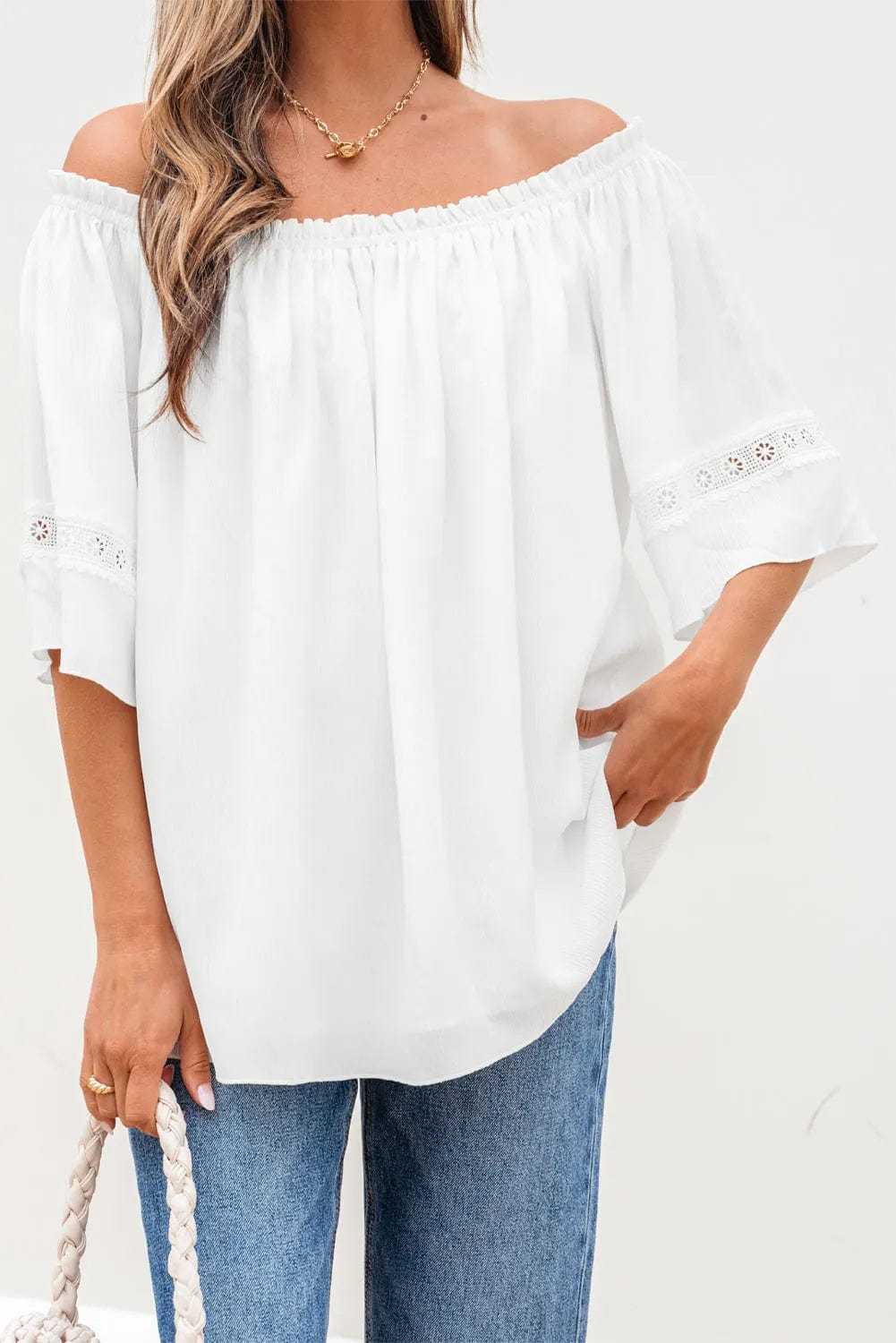 Frosted Lace Off-Shoulder Top - Feminine Elegance