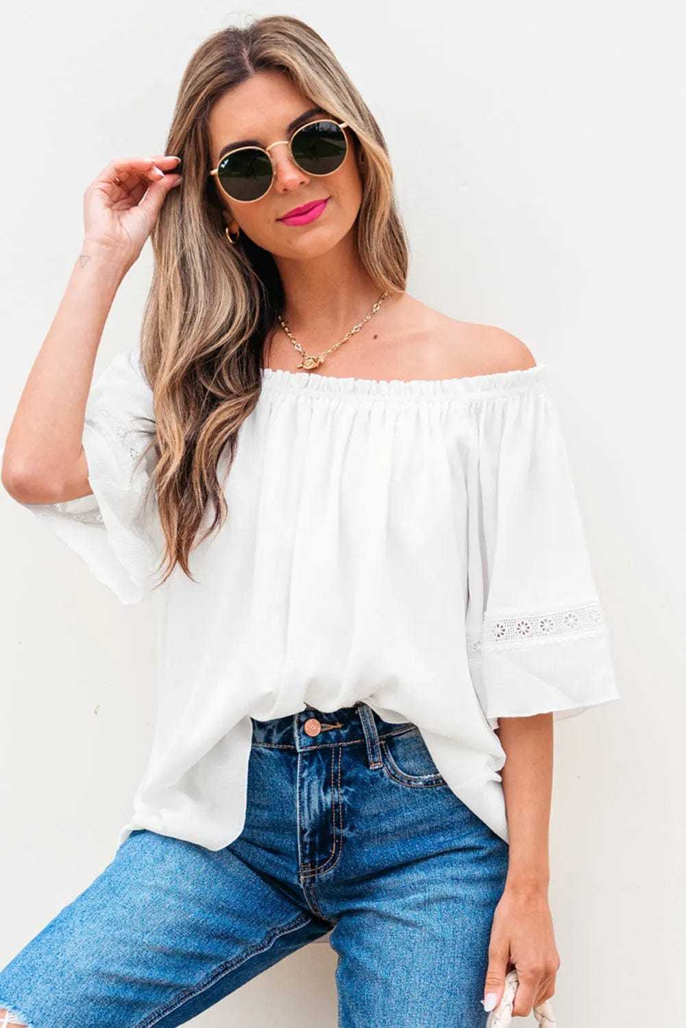 Frosted Lace Off-Shoulder Top - Feminine Elegance