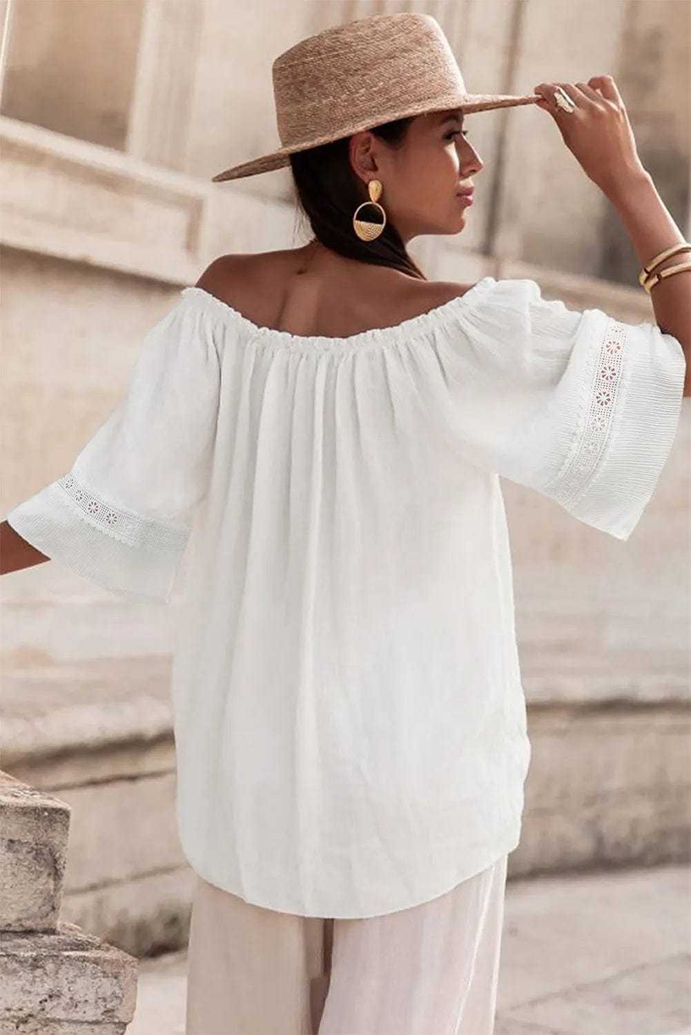 Frosted Lace Off-Shoulder Top - Feminine Elegance