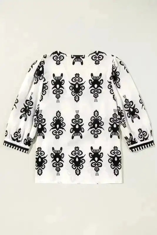 Geometric Glamour Quarter-Sleeve Top